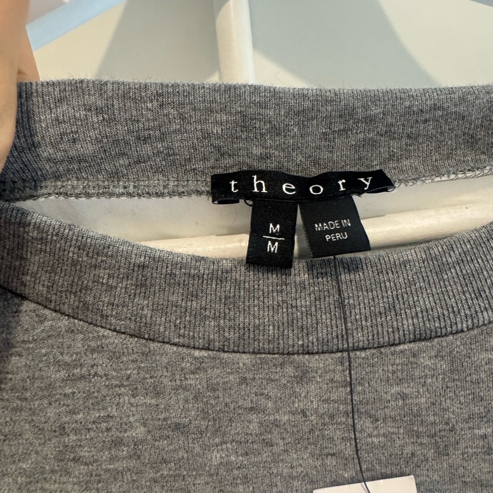 THEORY NWT Morbin Classic Tee T Shirt Dress Cotton M White Heather Grey - Picture 2 of 7